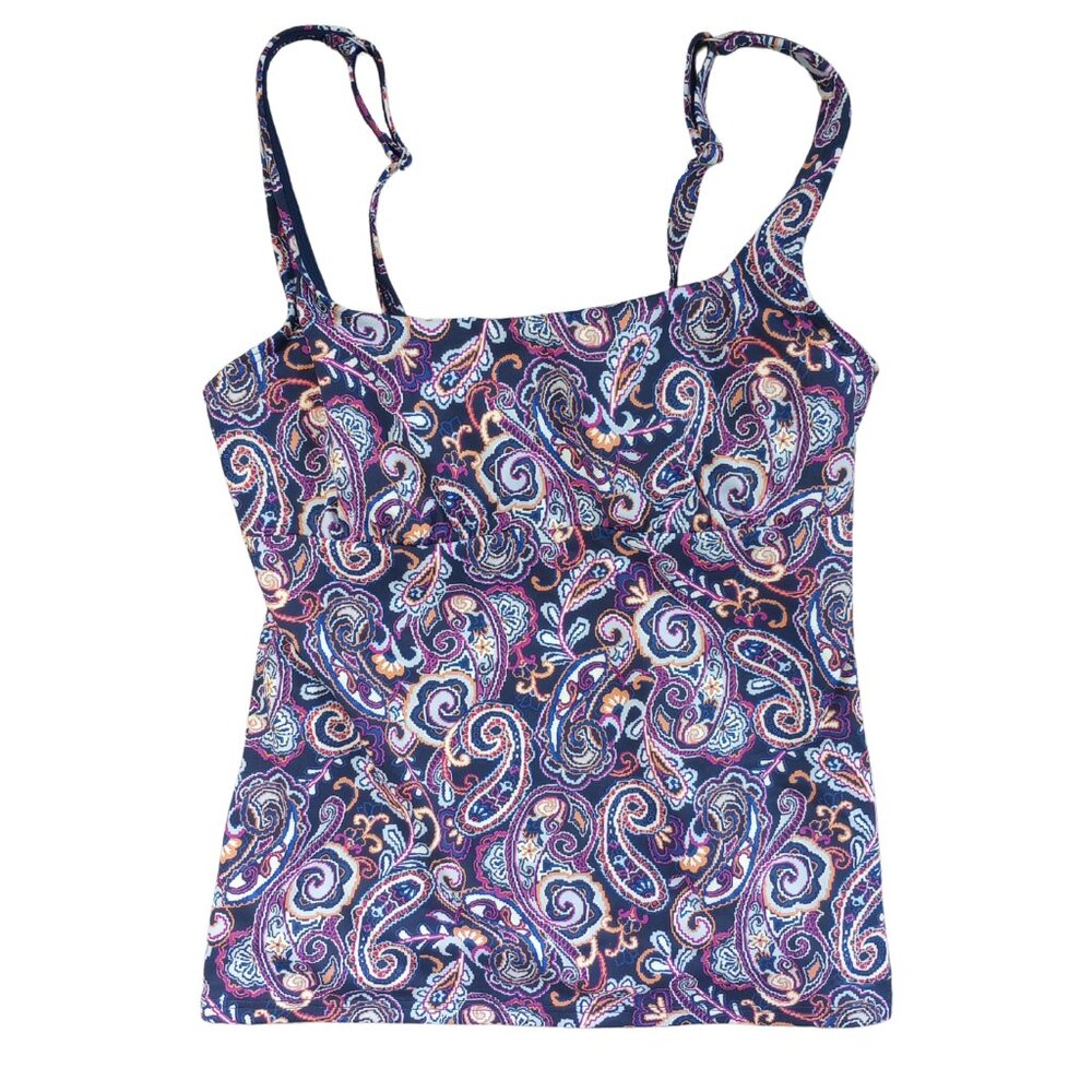 NWT Land's End Women's Navy Retro Paisley Print Square Neck Tankini 6